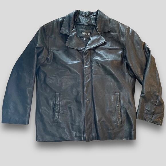 VINTAGE GUESS LEATHER REMOVABLE LINING CASUAL 90s MOB COAT BLACK M